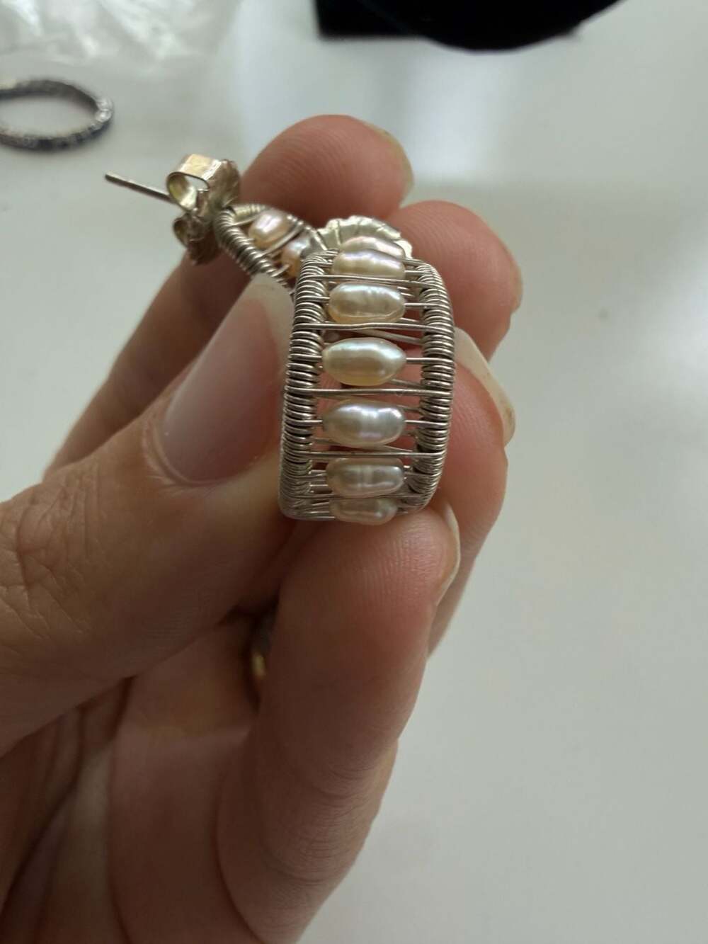 Sterling Silver Modernist Biwa Pearl Wire Wrapped Clip Earrings